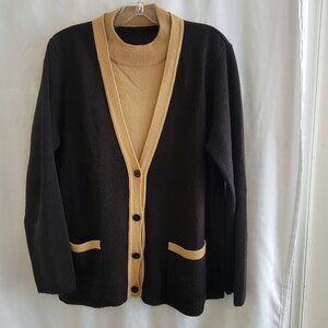 Halmode Women's Cardigan with Built-In Shirt Black and Brown Size Medium